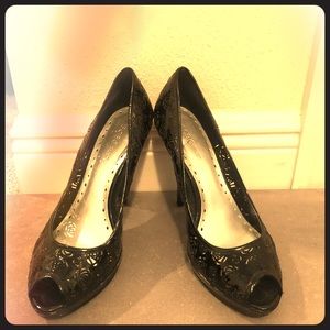 BCBGirls! black heels - floral design